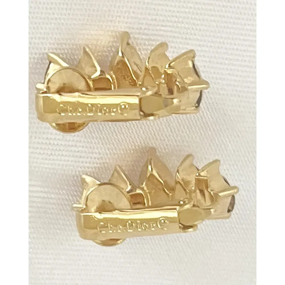 DIOR Gold Tone Earrings Cluster Marquise Cut Crystals Clip On MISSING CRYSTAL